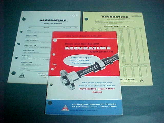 Vintage 1962 ACCURATIME CAMSHAFTS Catalog w/ Price List & Vehicle Applications