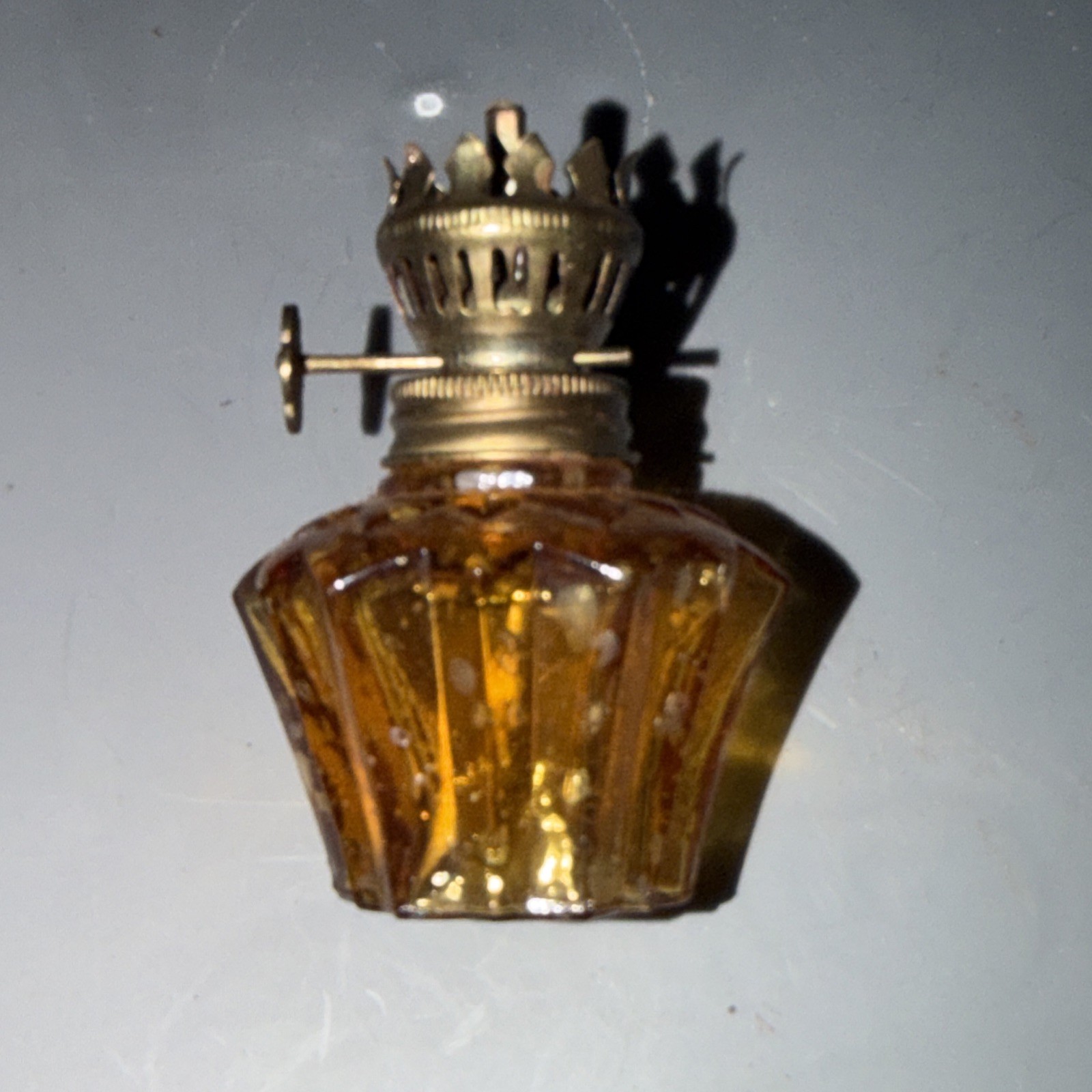 Antique Miniature Amber Glass Oil Lamp without globe