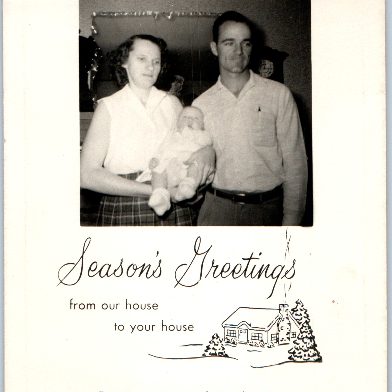 Vtg 1950s Photo Christmas Card Mace Family Evelyn Lewis Marsha Sue Mid Century