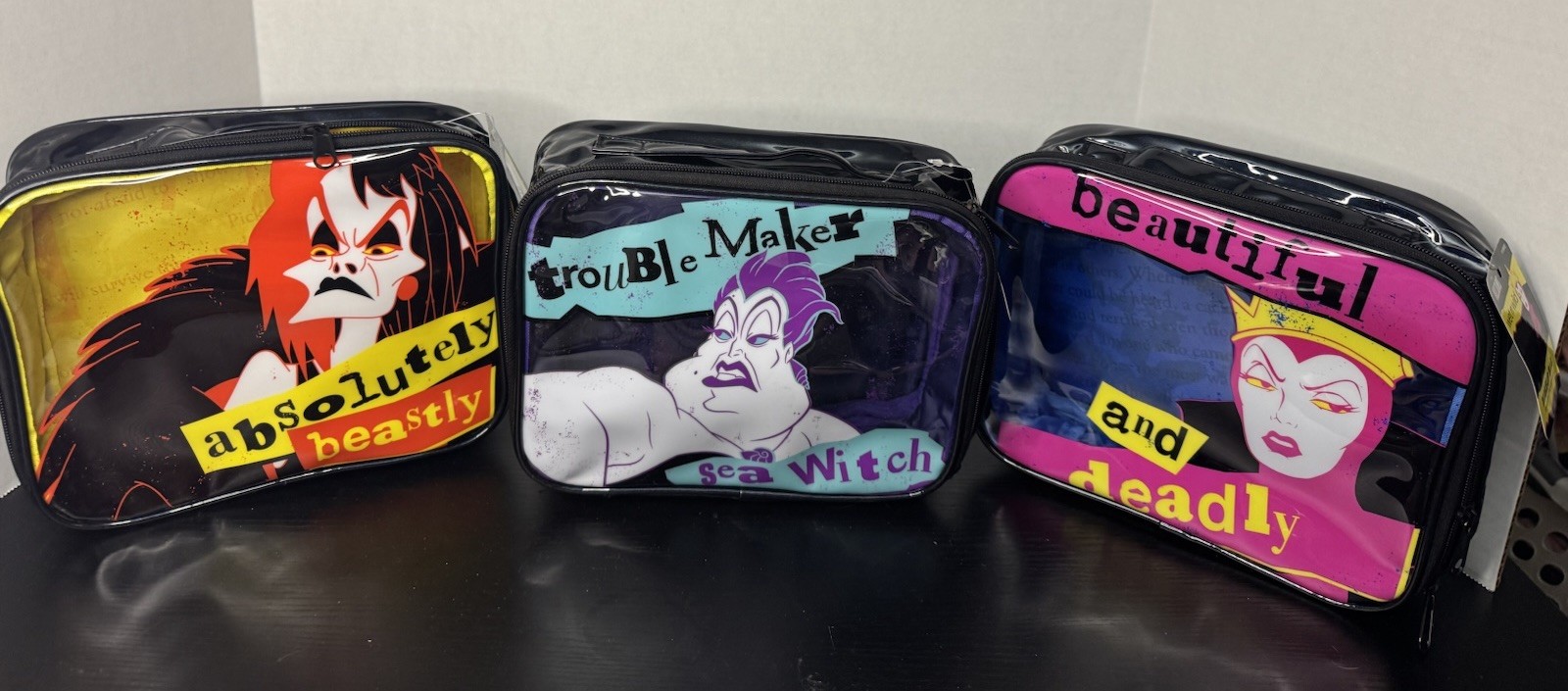 Disney x Wet N Wild Villains Lot of 3 Cosmetic Bag Evil Queen/Cruella/Ursula