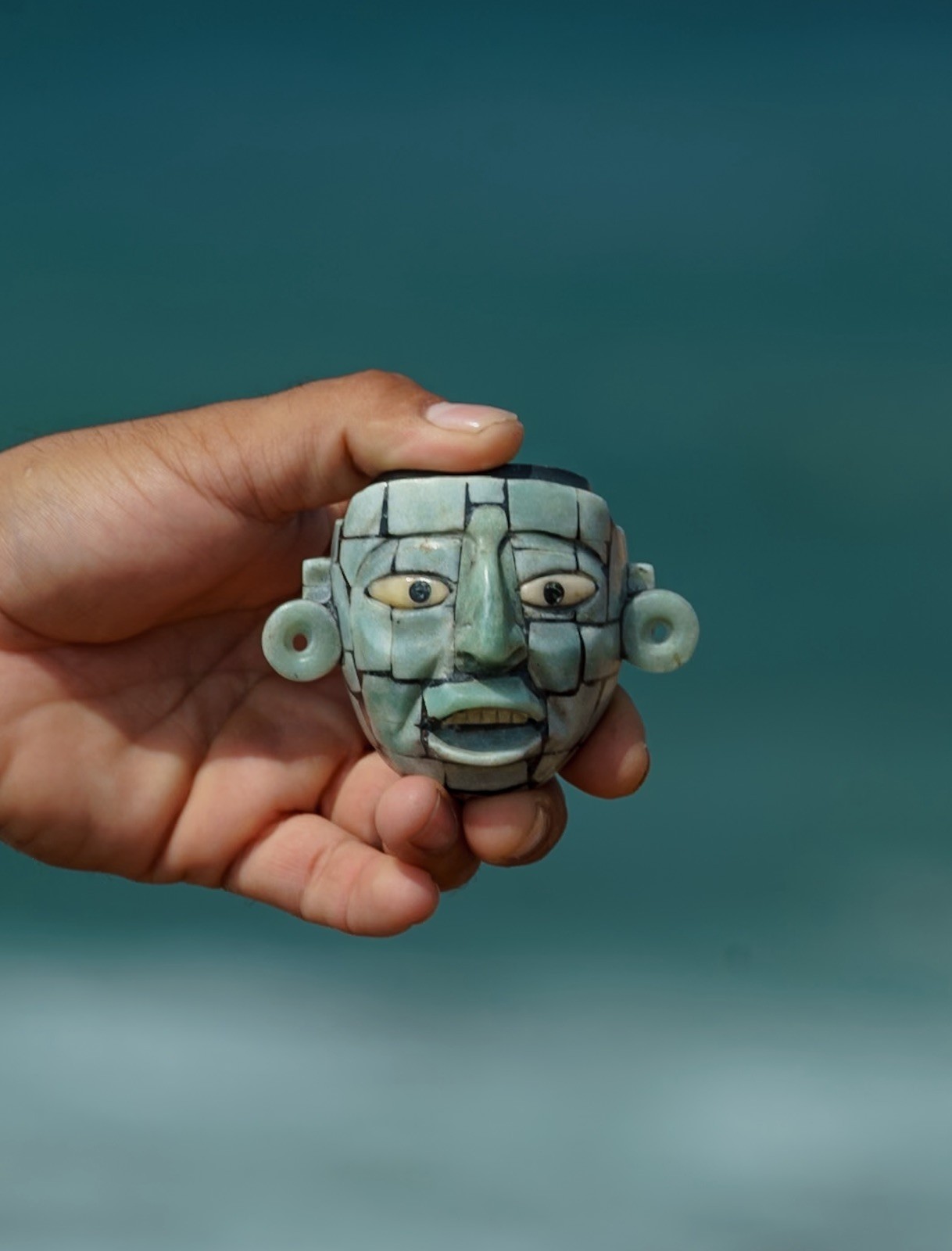 Handcrafted Naranjo Mosaic aventurineMask pendent  Museum One of a kind 