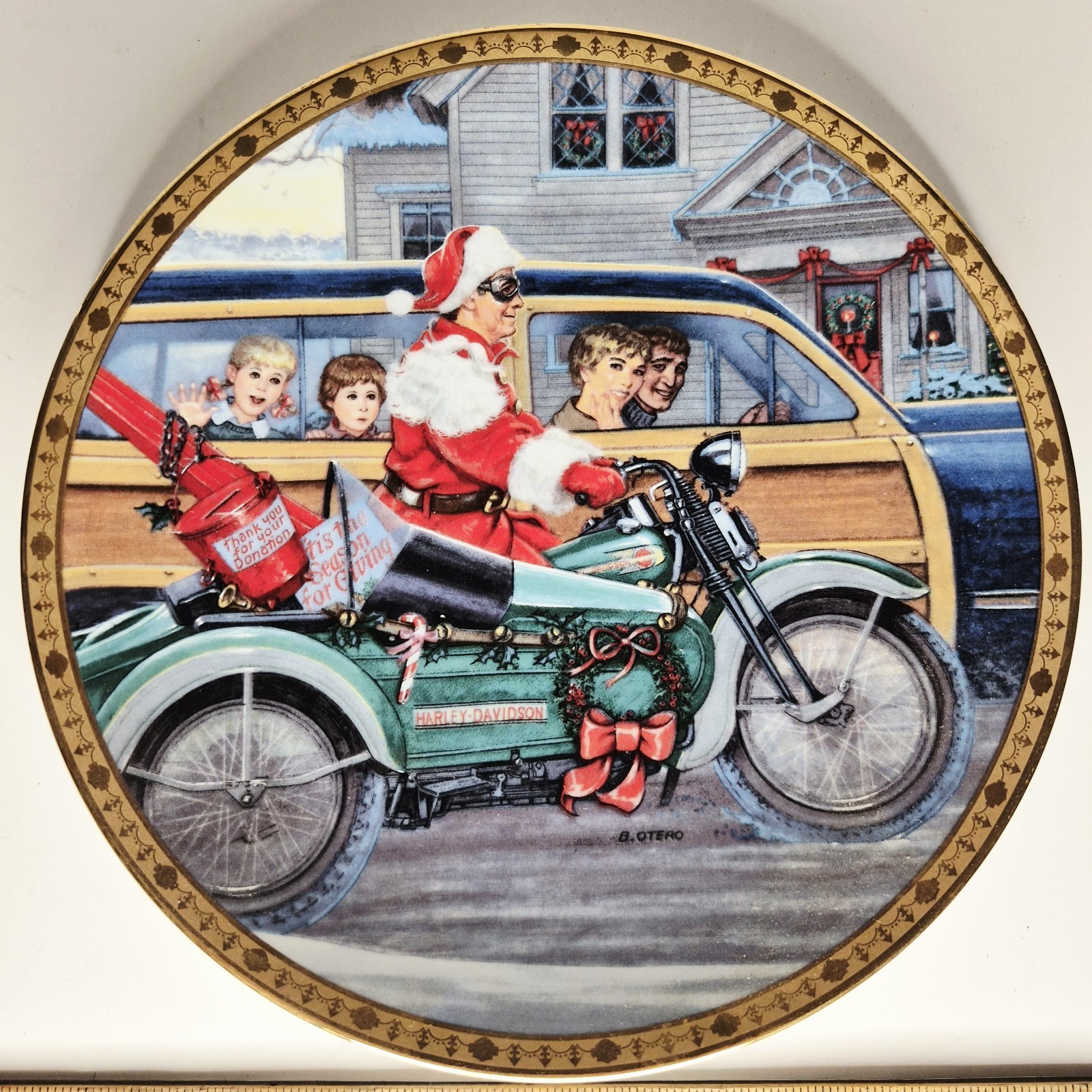 1997 Harley Davidson Collector Plate Roadside Revelation Santa Sidecar Box COA