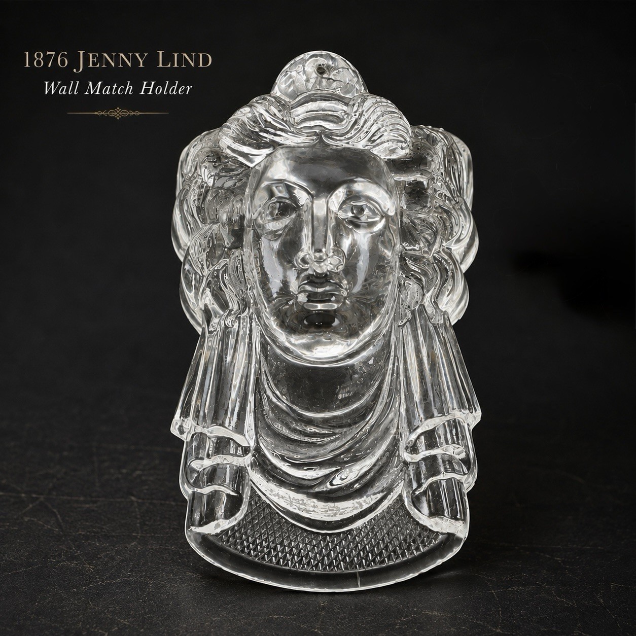 Antique 1876 Jenny Lind Glass Wall Match Holder Striker EAPG Authentic Patented