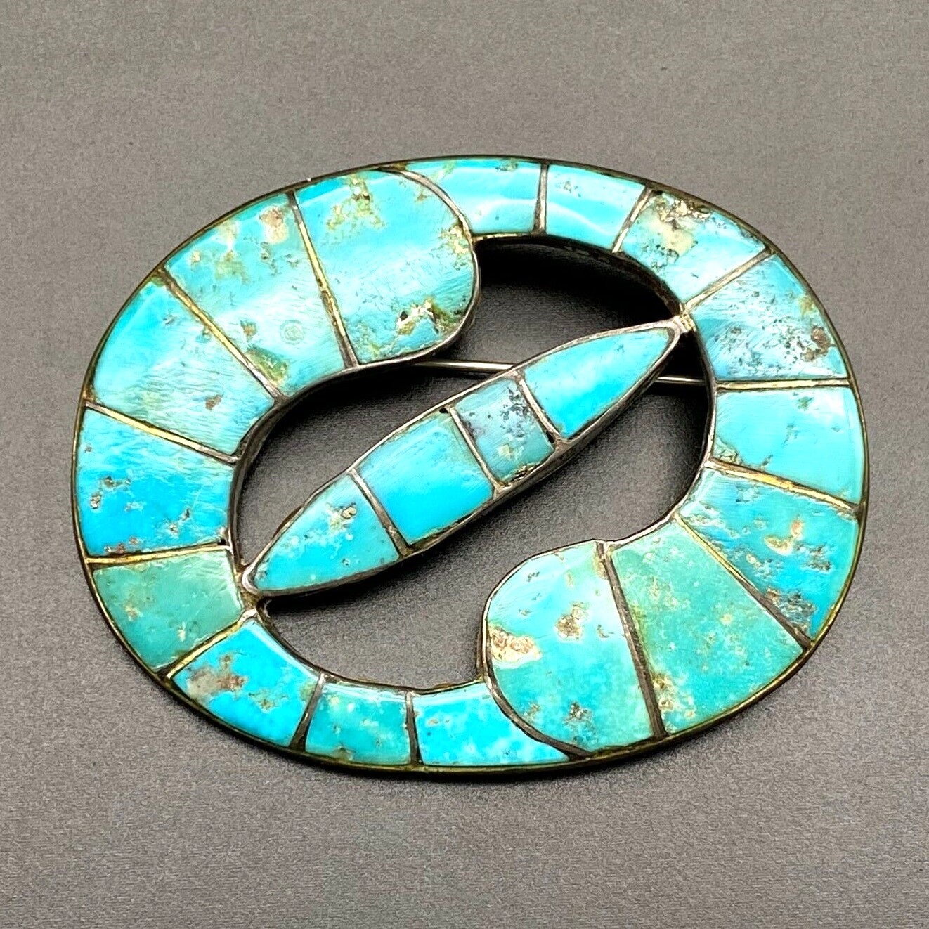Vintage Navajo Native Turquoise Silver Brooch Pin