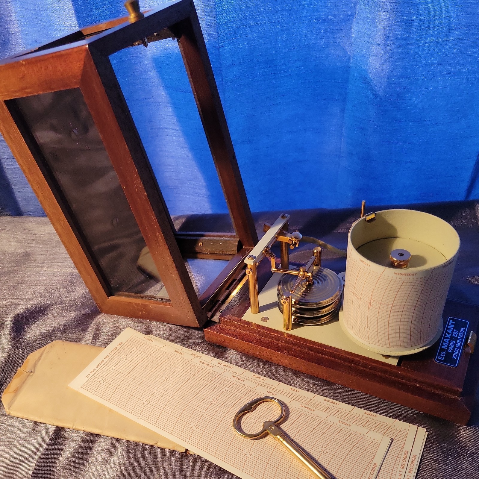 Vintage Maxant Cased Marine Barograph Recording Barometer Paris FRANCE Antique Vintage Maxant Cased Marine Barograph Recording Barometer Paris FRANCE Antique