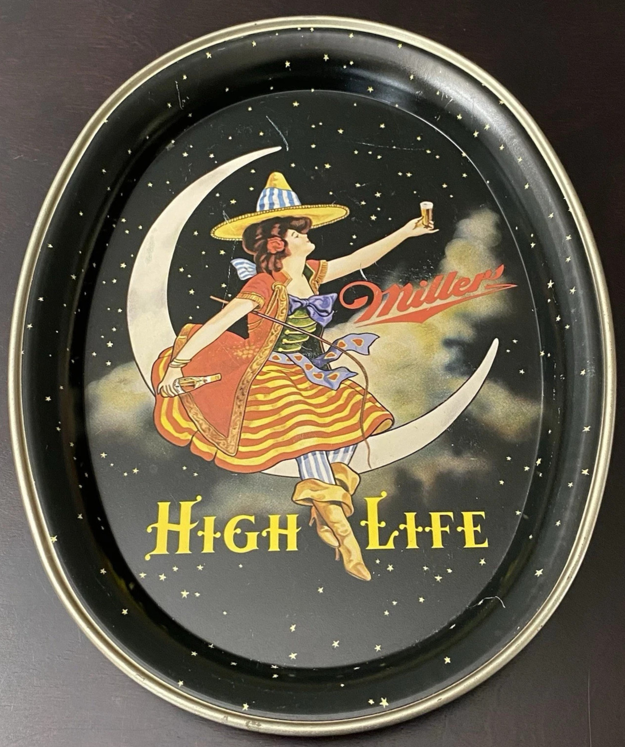 VTG Legend of the Miller Girl ON MOON Serving BEER Tray 1989 Limited Edition