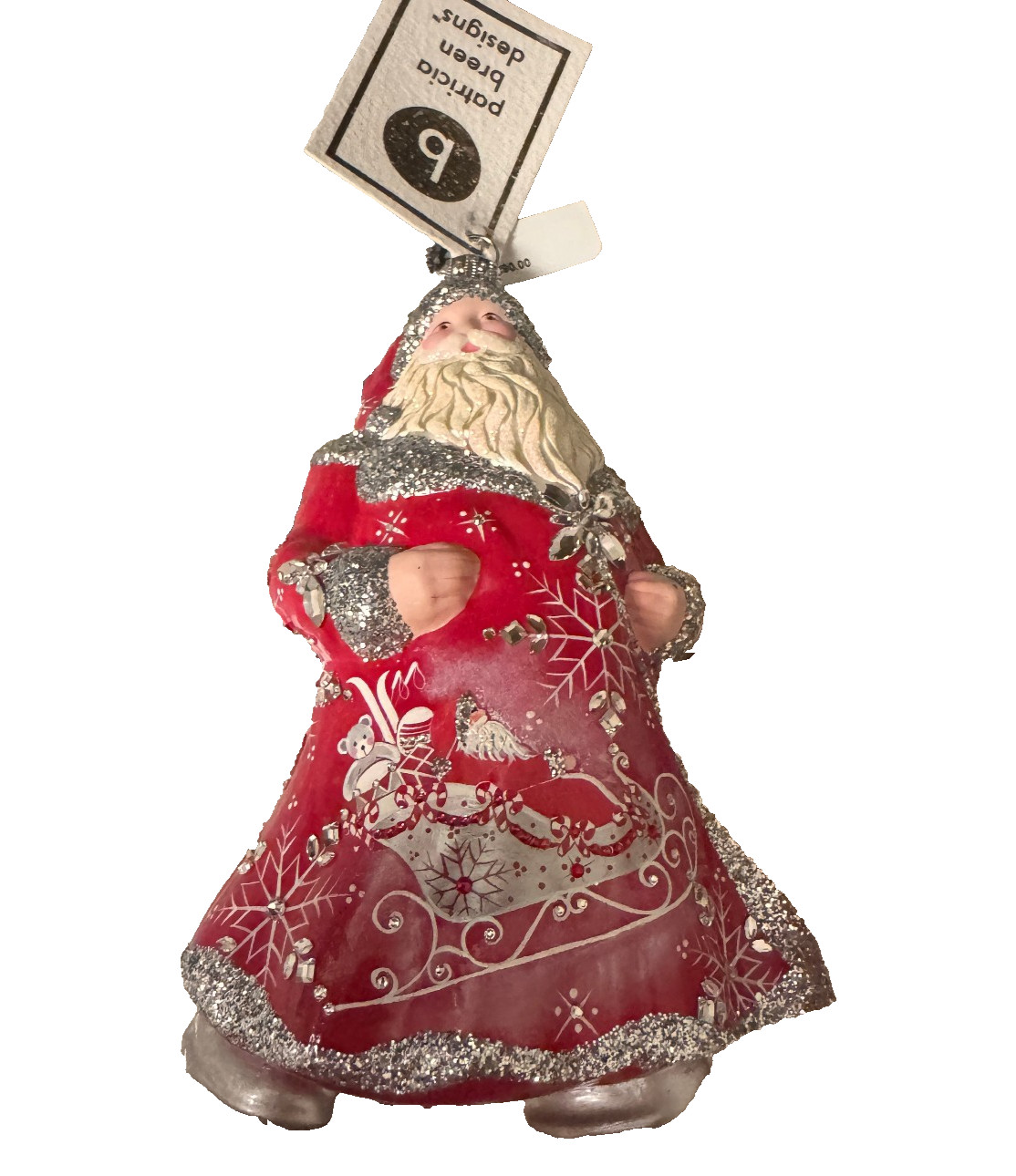 Patricia Breen Christmas Glass Ornament Santa Claus Blow me kiss- Minor Scratch