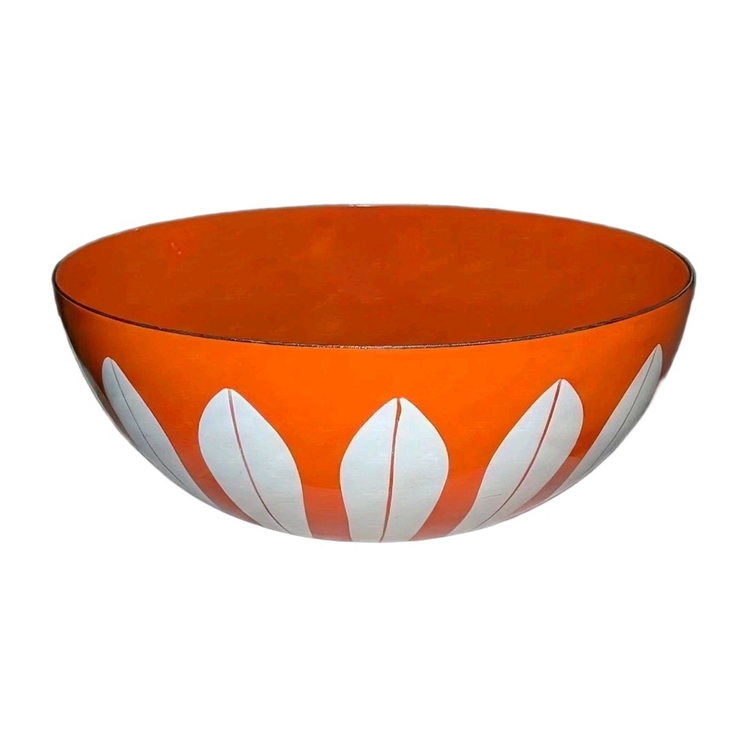 Vtg Cathrineholm Norway Bowl Orange White Lotus Enamel MCM 11