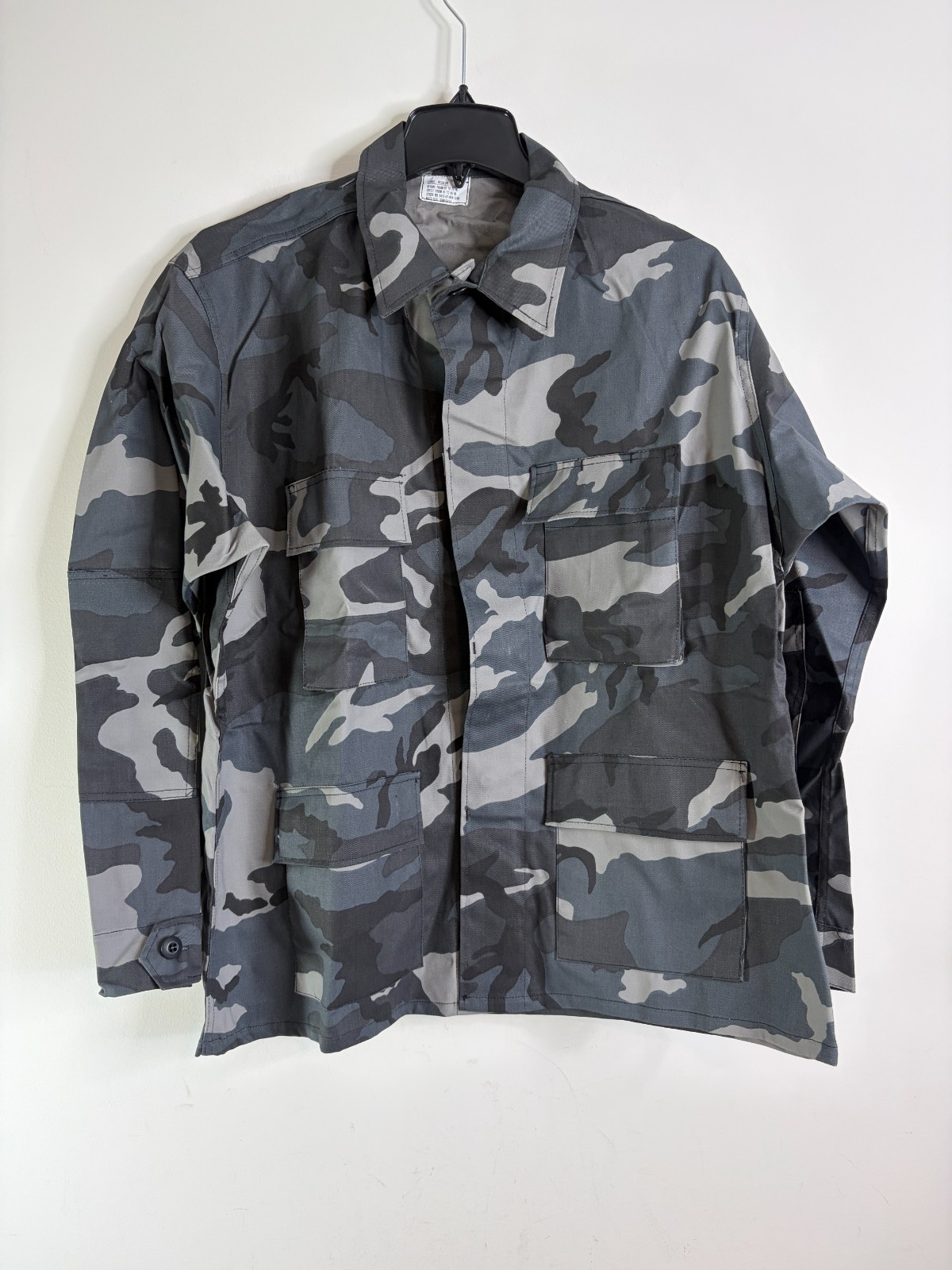 Gray Camo Military Surplus BDU Combat Coat Unlined Shirt Jacket Mens L Regular