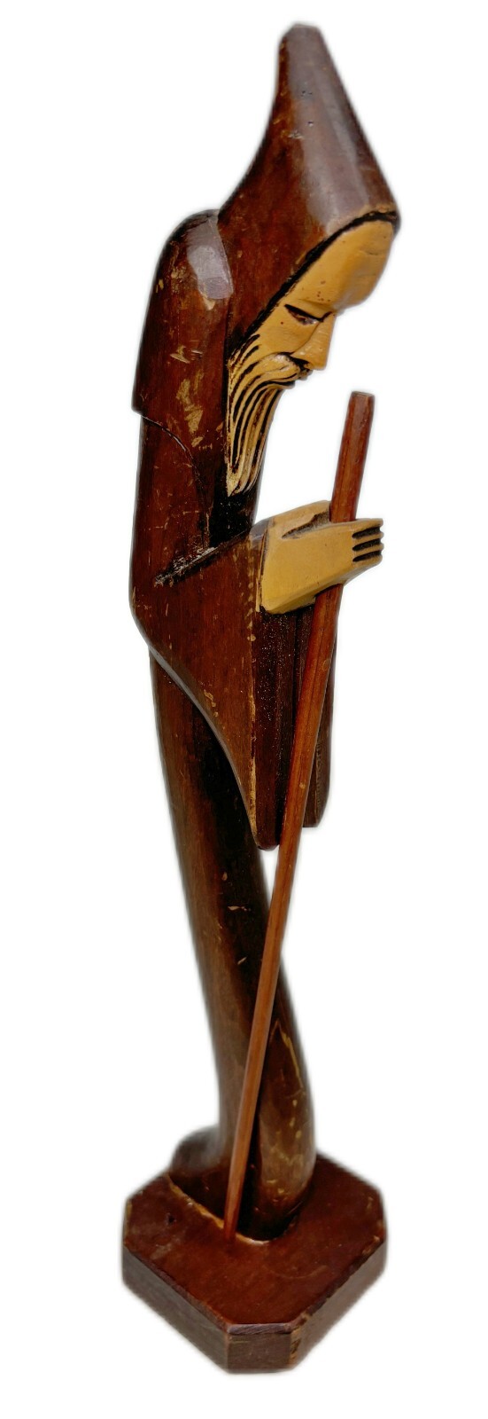 15” Carved Wood Monk Zoso Praying Figurine Wizard Vtg Mexico
