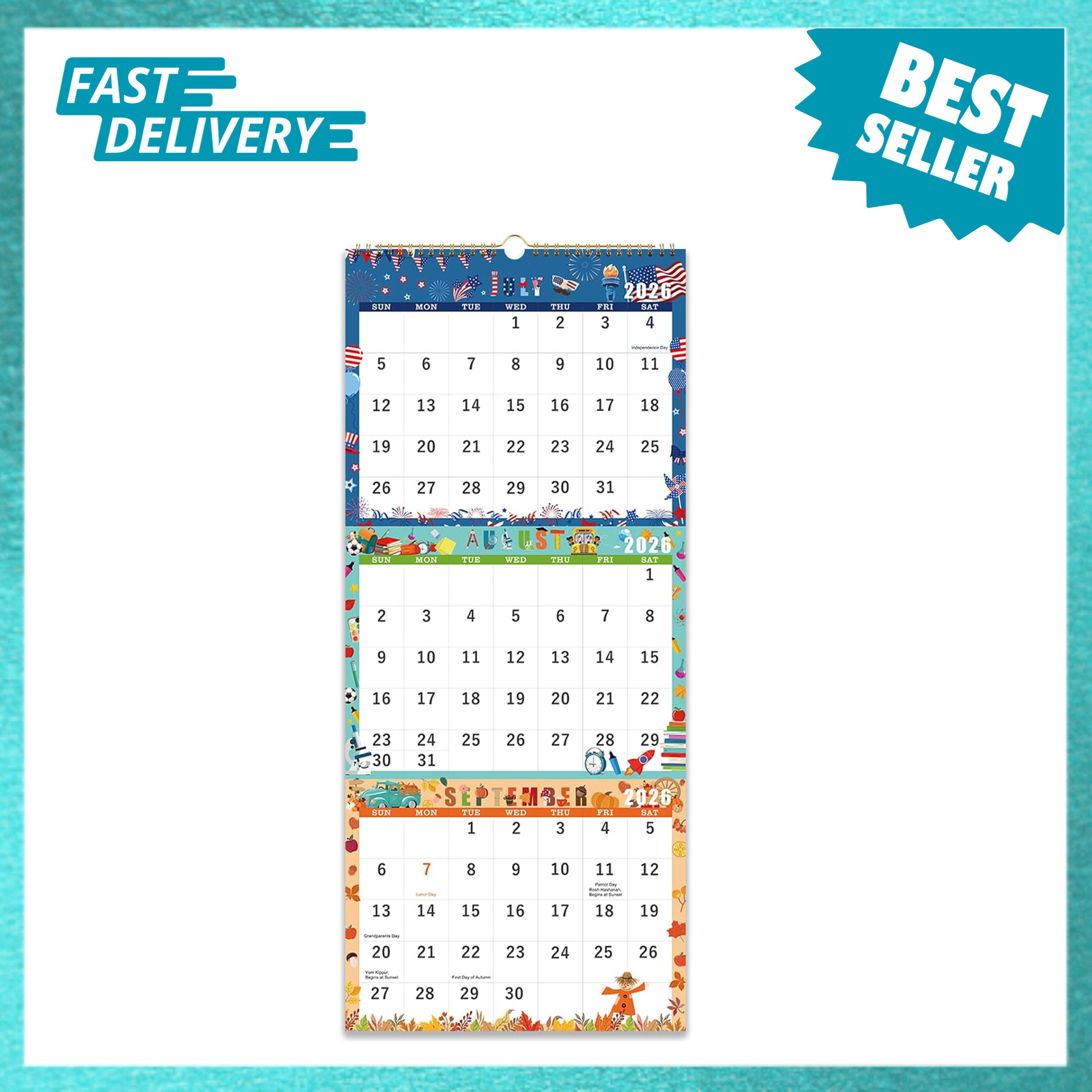 Wall Calendar 2026 2027 3 Month Layout June 2026 to June 2027 Large Size