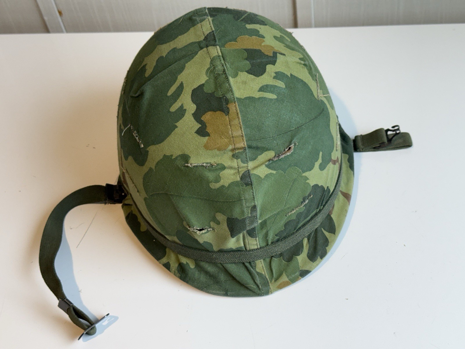 1969 US M1 Helmet Vietnam War Era w/ Camouflage Cover & Liner NSN 8415-261-6833