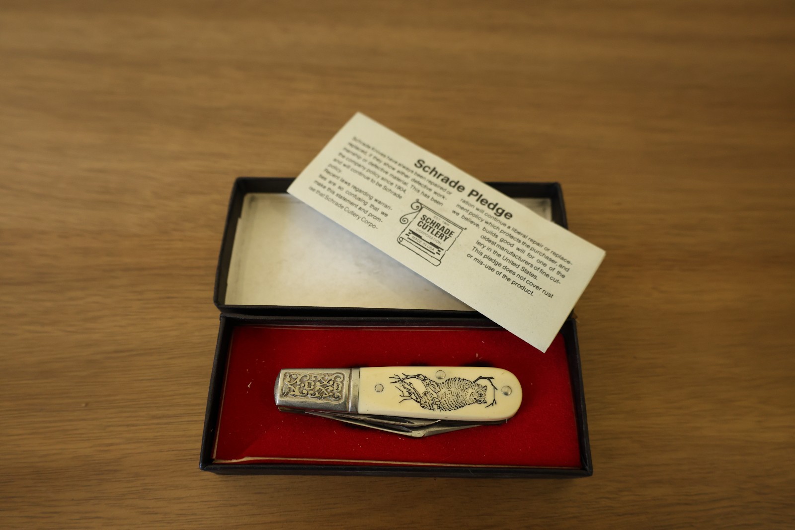 Schrade Plus USA SC-506 Crimshaw Folding Knife Owl