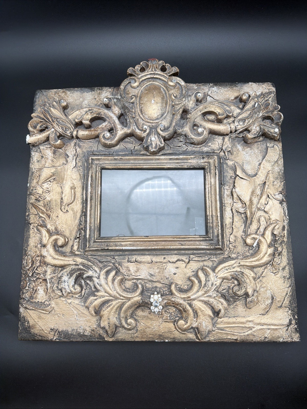 Michelle Butler Designs Ornate Jeweled Picture Frame Distressed Gold DAMAGED