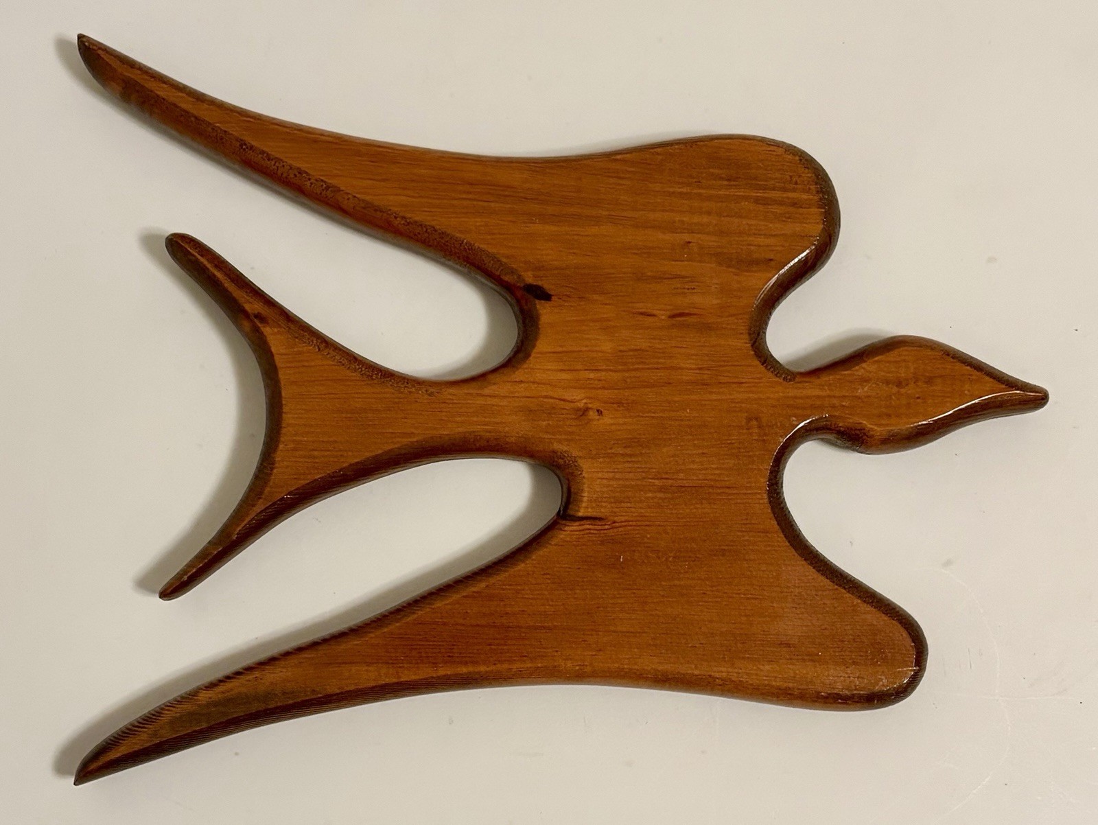 Hand Carved Hardwood Bird Sculpture Stylized Dove - Vintage Midcentury Wall Art