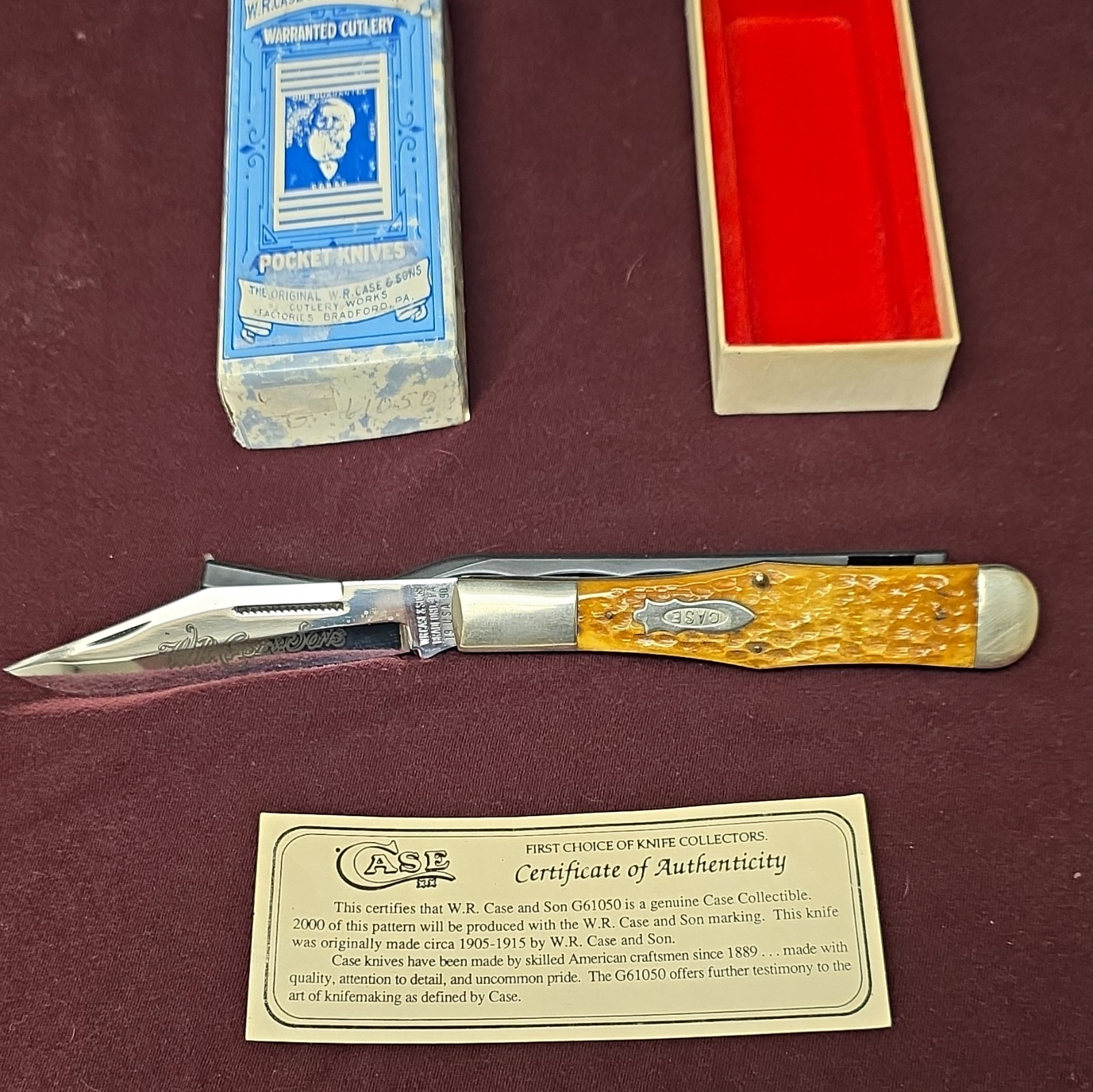 Case G61050 Pocketknife Brown Bone Handle Stainless Clip Point Slipjoint Box COA