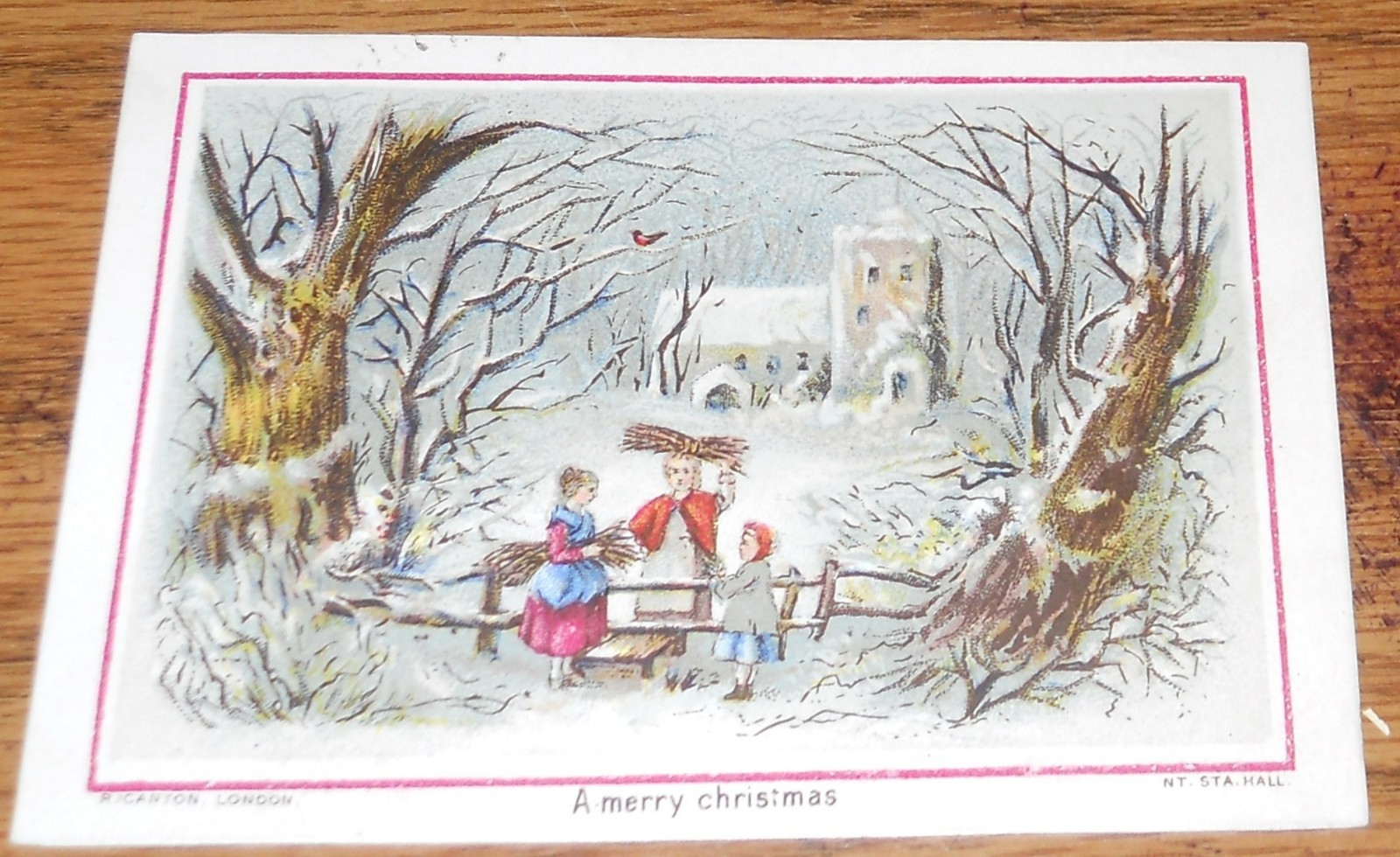 Victorian Trade Card~A Merry Christmas Hall~Winter Scene Children Home