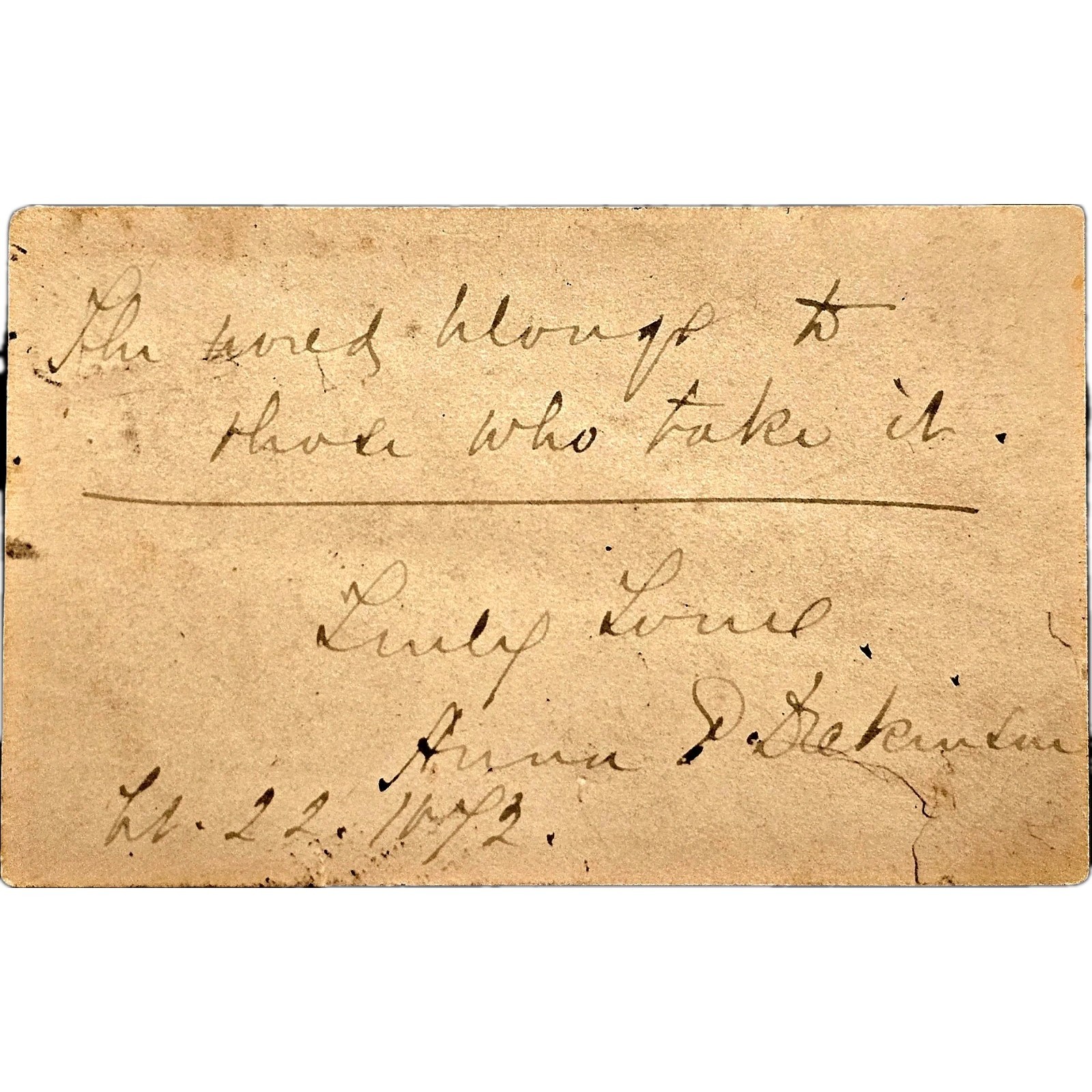 Anna E Dickinson Autograph Sentiment Signed 1872 Civil War Orator & Abolitionist