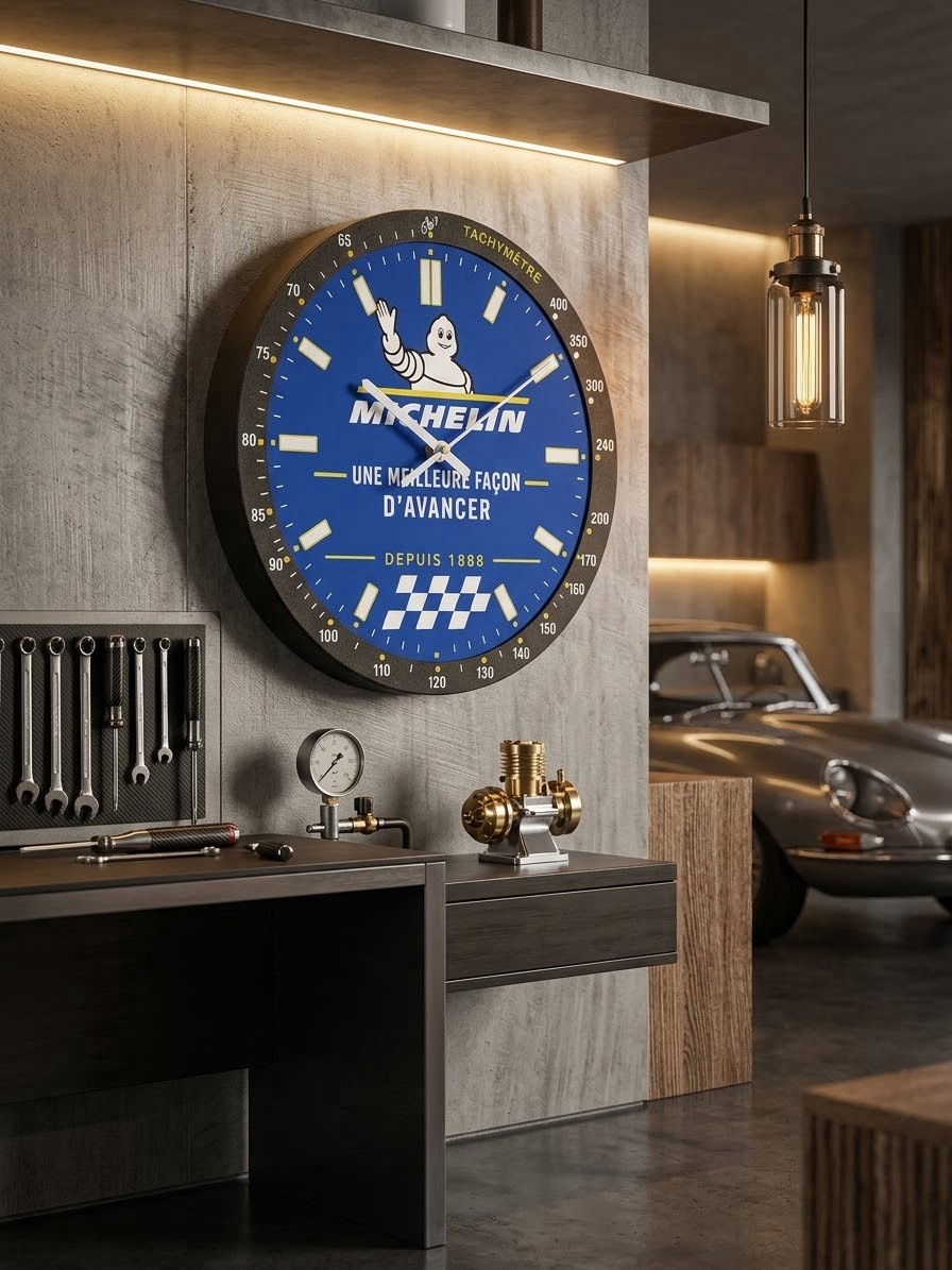 Vintage Michelin Wall Clock – Automotive Design / Tachymeter Vintage Michelin Wall Clock – Automotive Design / Tachymeter