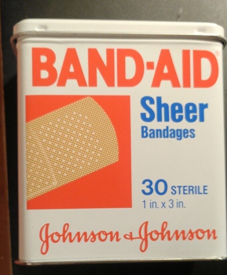 Band Aid Tin Box, With Band-Aids  Vintage Item