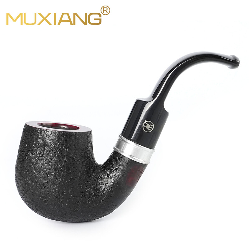 Sandblasted Hungarian Pipe Briar Wooden Tobacco Pipe 9mm Bent Saddle Stem Band Sandblasted Hungarian Pipe Briar Wooden Tobacco Pipe 9mm Bent Saddle Stem Band