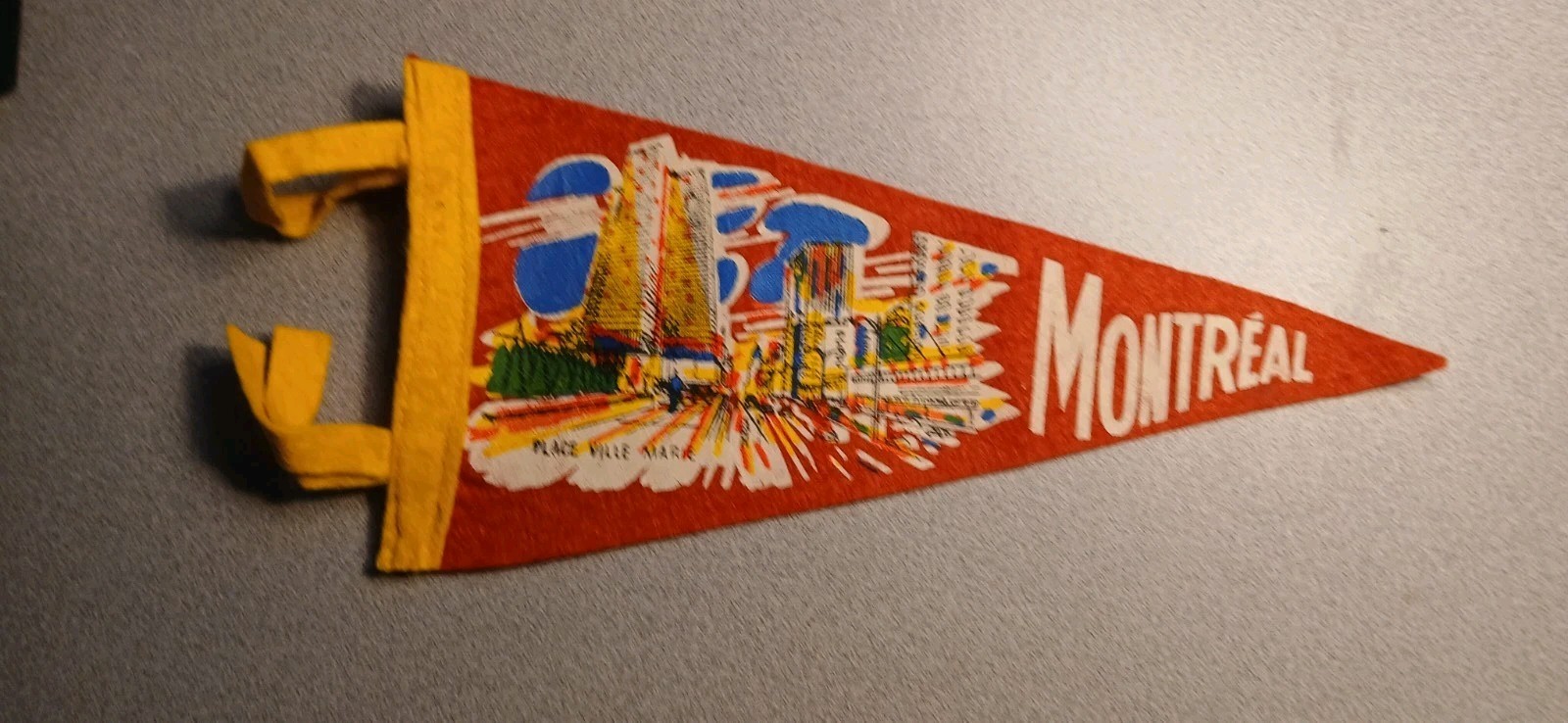 Vintage Montreal Quebec Canada Felt Pennant Red Yellow Travel Mid Mod 50s 60s