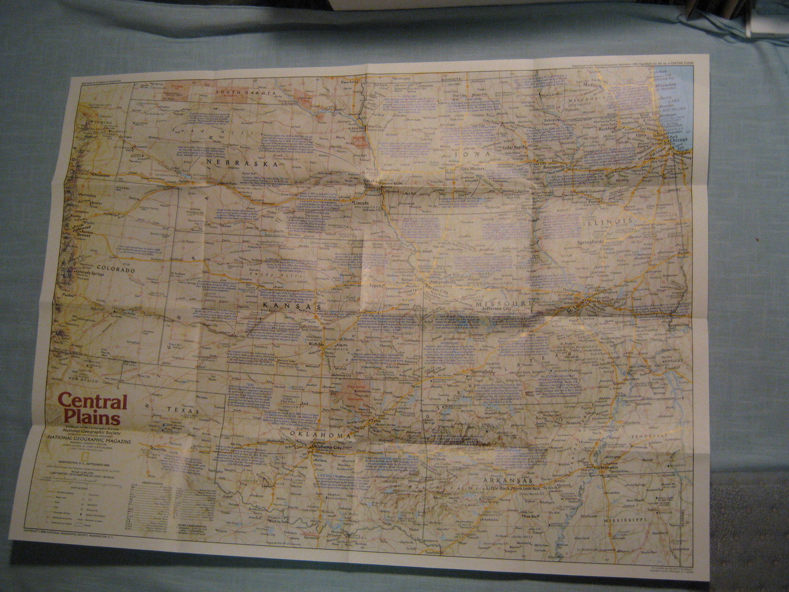 CENTRAL PLAINS MAP THE MAKING OF AMERICA HISTORY National Geographic Sept. 1985