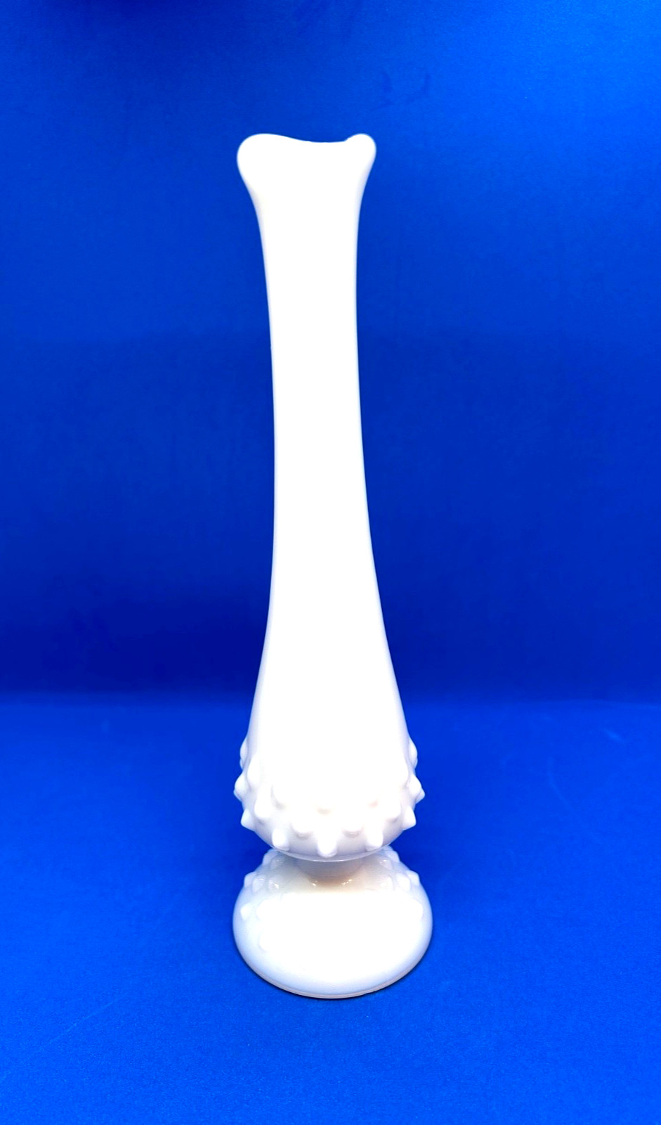 Fenton Swung White Milk Glass Hobnail Swung Bud Vase 8 3/4