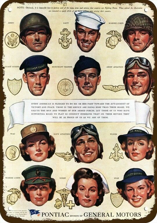 1944 PONTIAC Salutes WWII Soldiers & WAC Vntg-Look DECORATIVE REPLICA METAL SIGN
