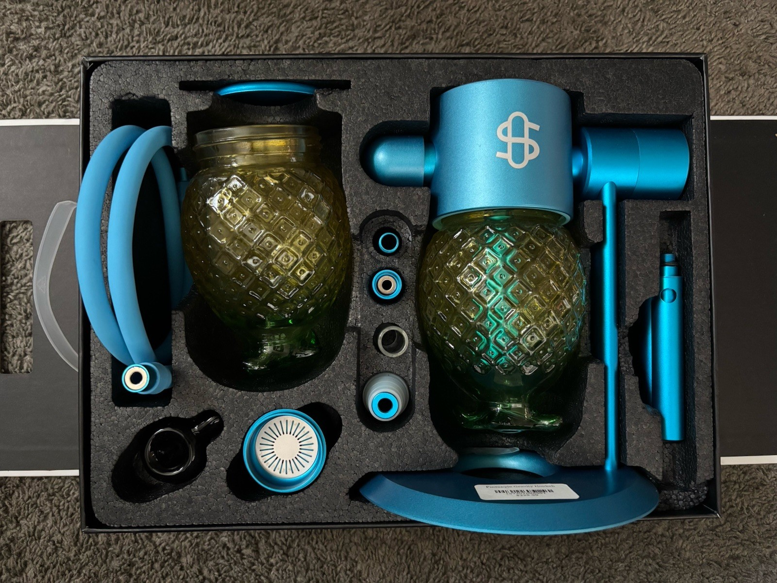 Stündenglass Gravity Infuser Metallic Blue Pineapple Globes Complete Open Box