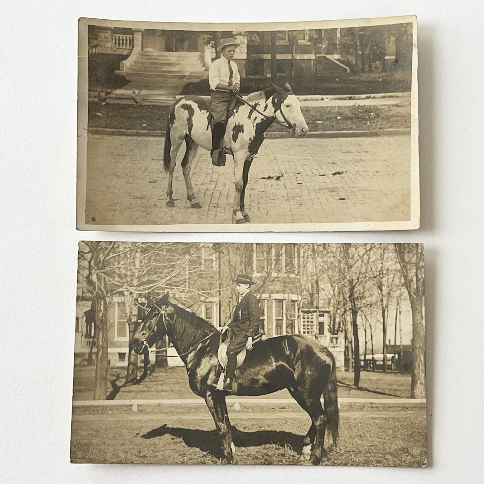 Antique RPPC Real Photograph Postcard Boy With Beautiful Horse Lot Of 2