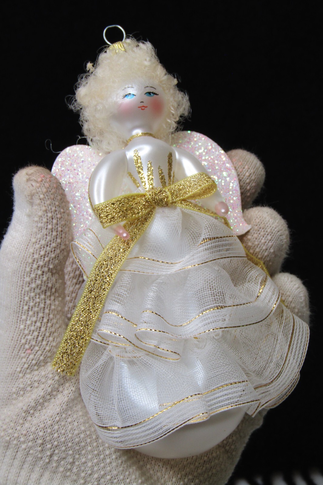 Vintage Glass ANGEL GIRL Tulle Dress Wings Christmas Ornament De Carlini Italy