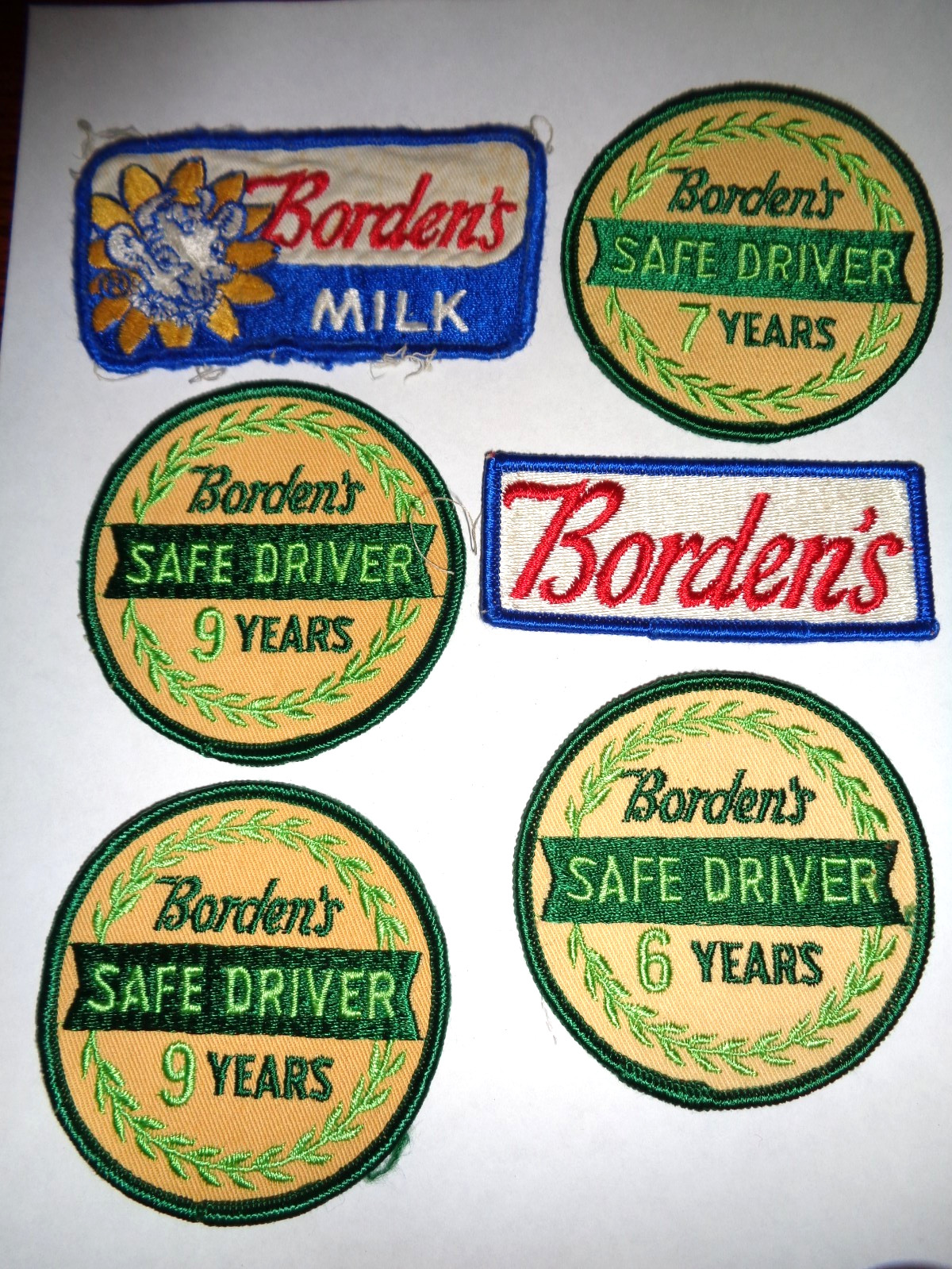 6 Vintage Borden\'s Dairy Patches Safe Driver