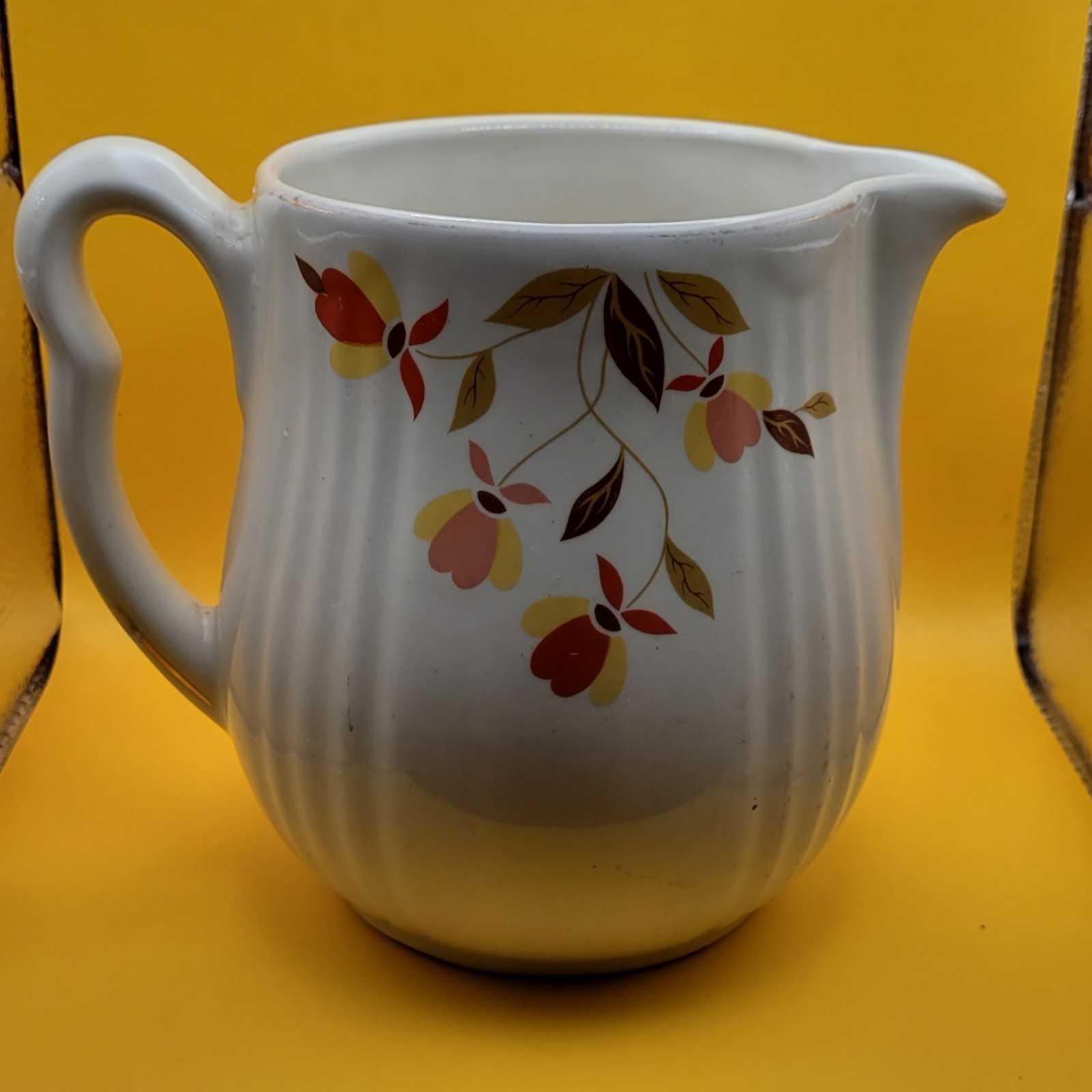 Vintage Hall’s Superior Autumn Leaf Pitcher 40 oz Rayed Utility Jug Jewel Tea