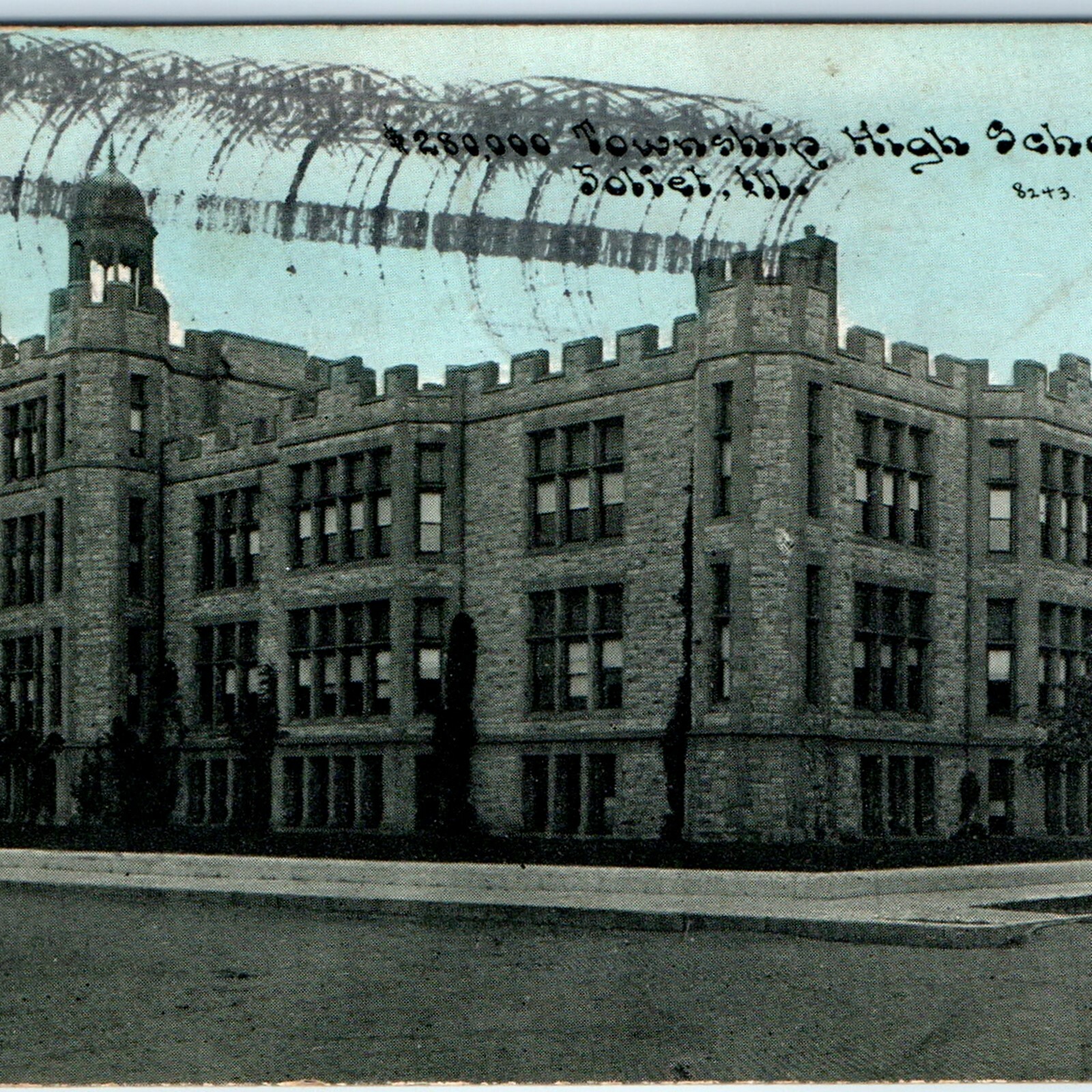 c1910s Joliet, IL Township High School Castle Architecture Litho DB Postcard