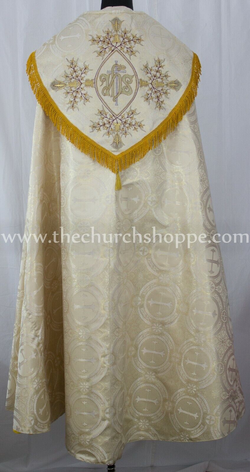 METALLIC GOLD Cope & Stole Set with IHS embroidery,capa pluvial,chape,far fronte