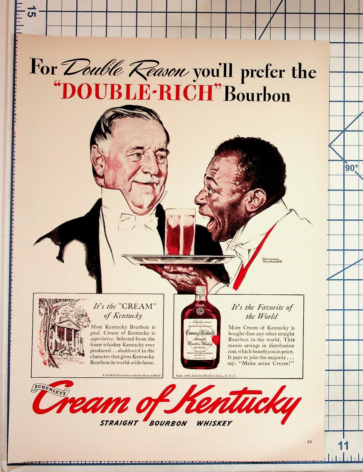 Vintage 1940 Norman Rockwell Cream of Kentucky Bourbon Whiskey Print Ad Vintage 1940 Norman Rockwell Cream of Kentucky Bourbon Whiskey Print Ad