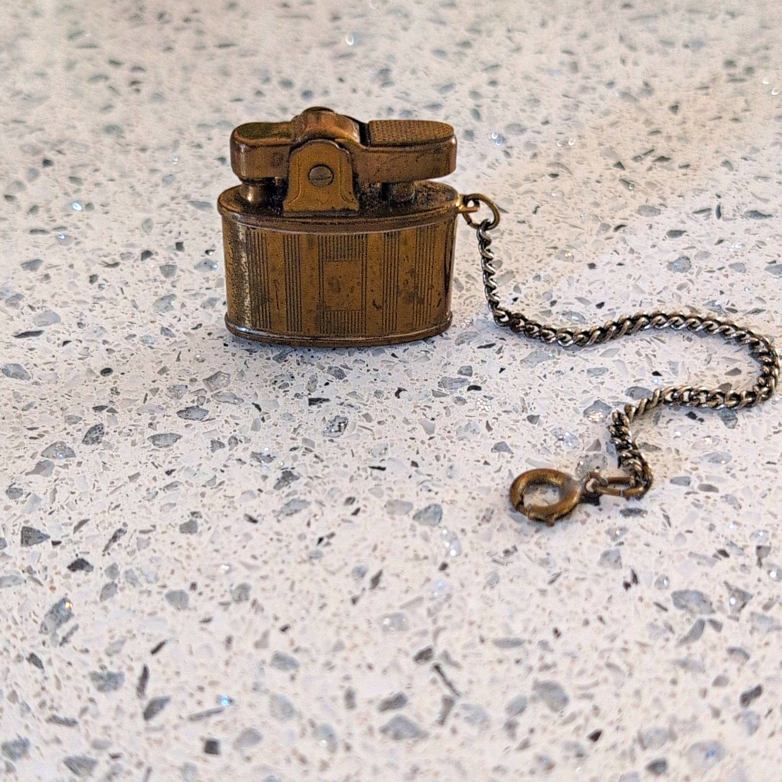 Vintage Bronze Tone Pocket Lighter with Chain - Bronze Color