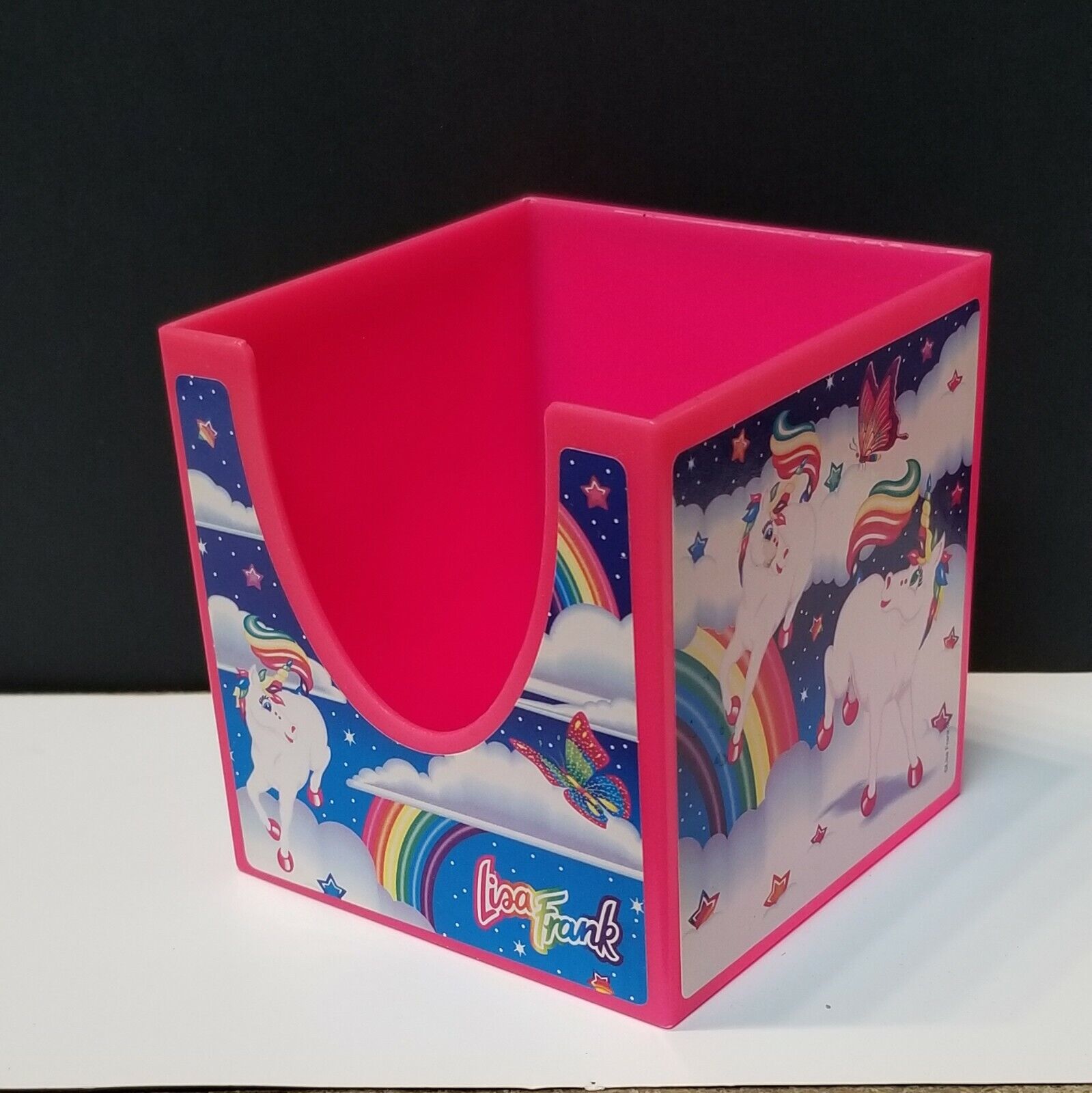 Rare Vintage Lisa Frank UNICORN Stationary Cube Post It Note Holder Box Pink