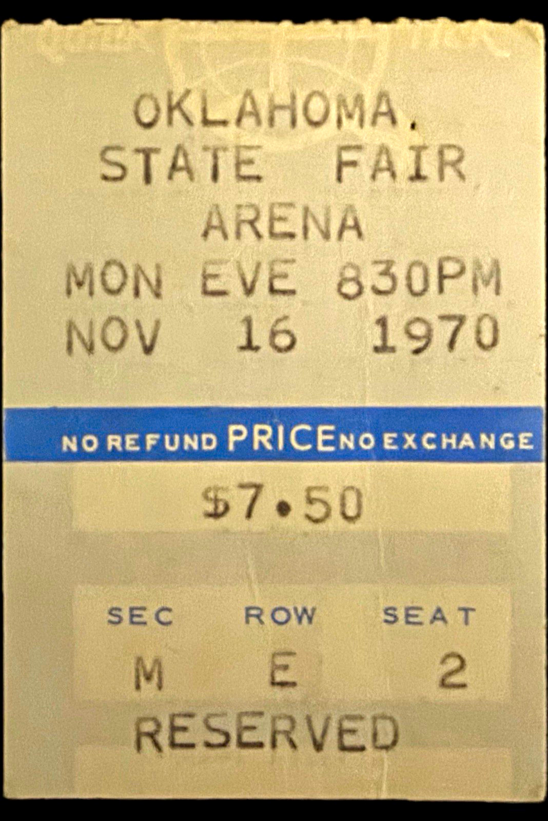 Elvis Presley RARE Oklahoma City Concert Ticket Stub November 16 1970 Elvis Presley RARE Oklahoma City Concert Ticket Stub November 16 1970