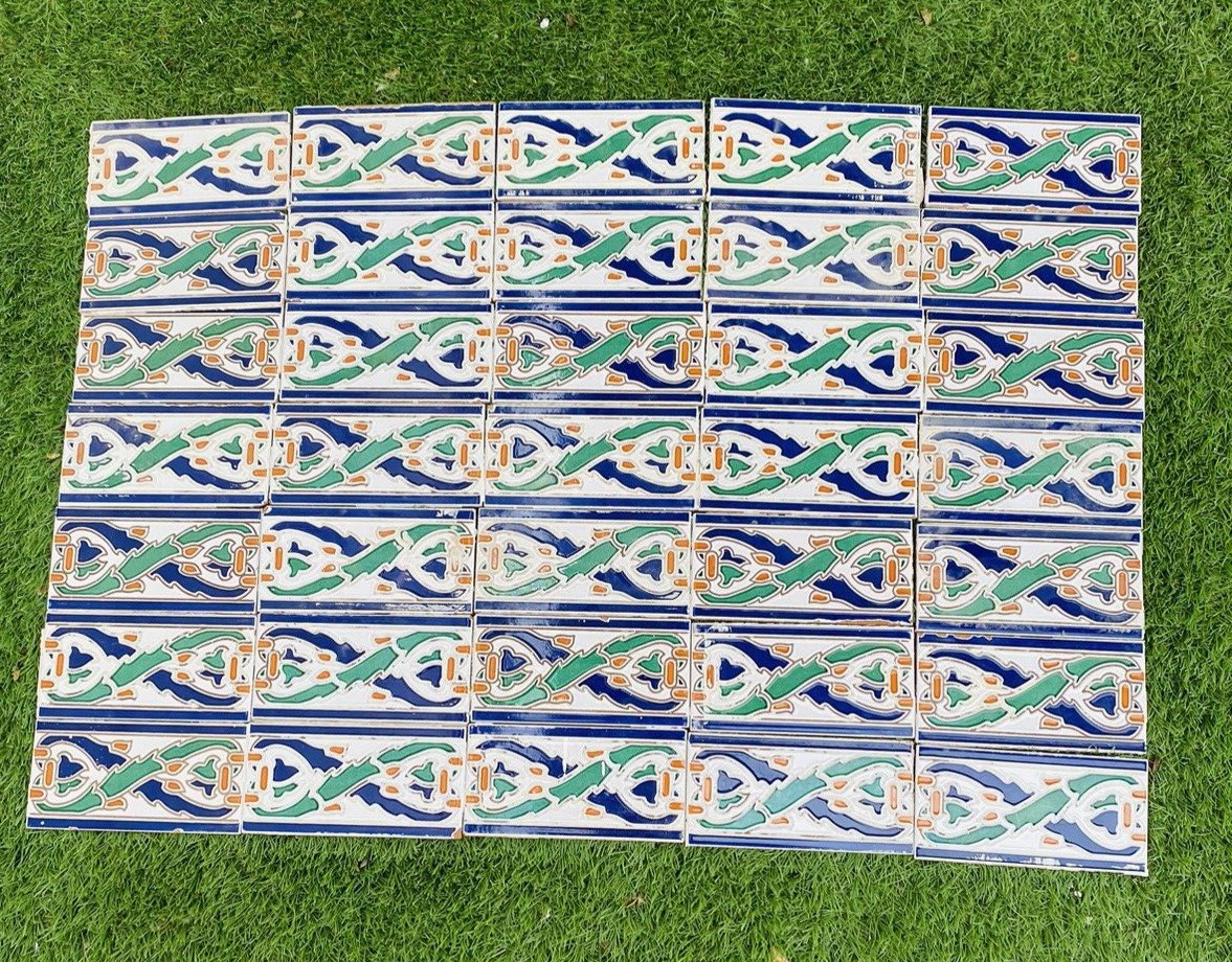 35 ANTIQUE TILES Rectangular Spanish Talavera Moroccan Alhambra Geometric