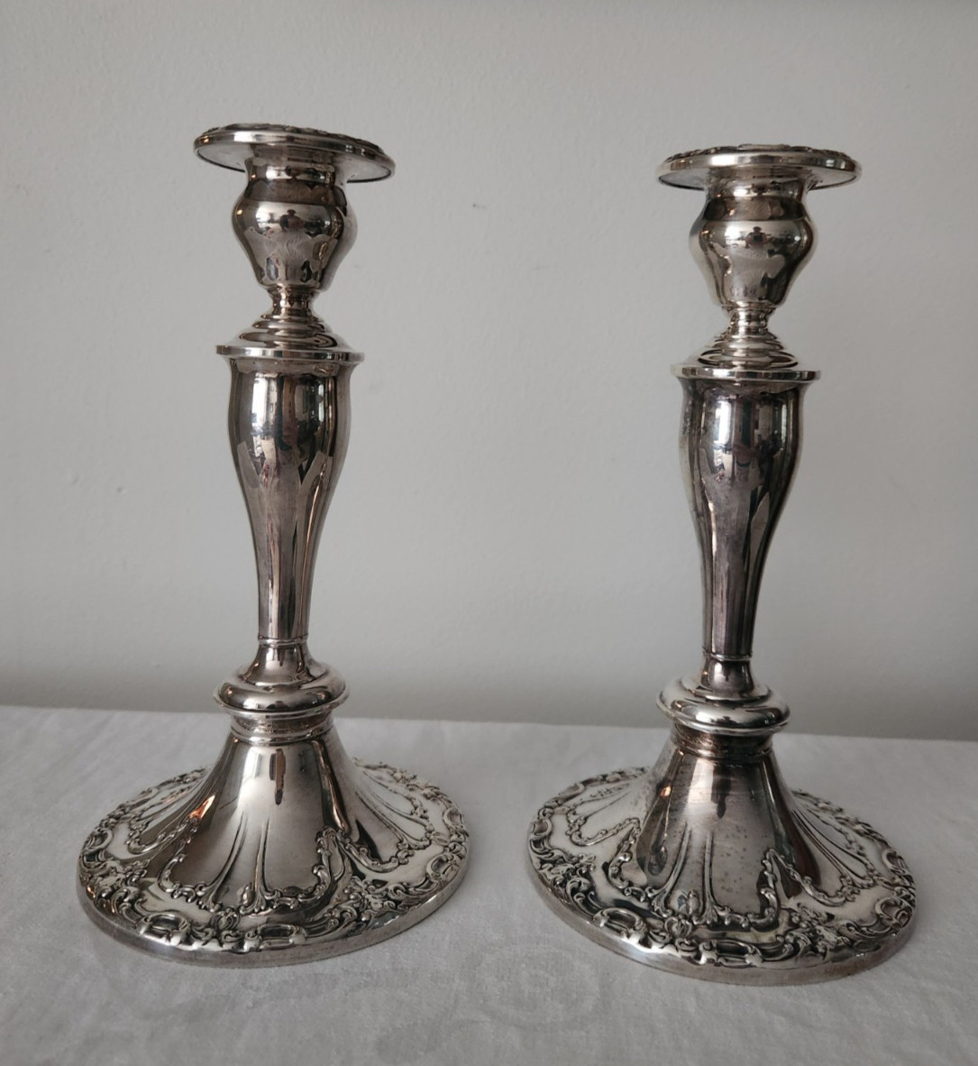VINTAGE Gorham Rose Scroll Candleholder PAIR Silver YC 1383 Candlestick