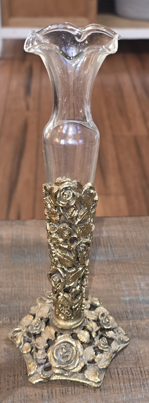 Vintage Matson Ormolu 24K Gold Plated Filigree Vanity Rose Bud Vase