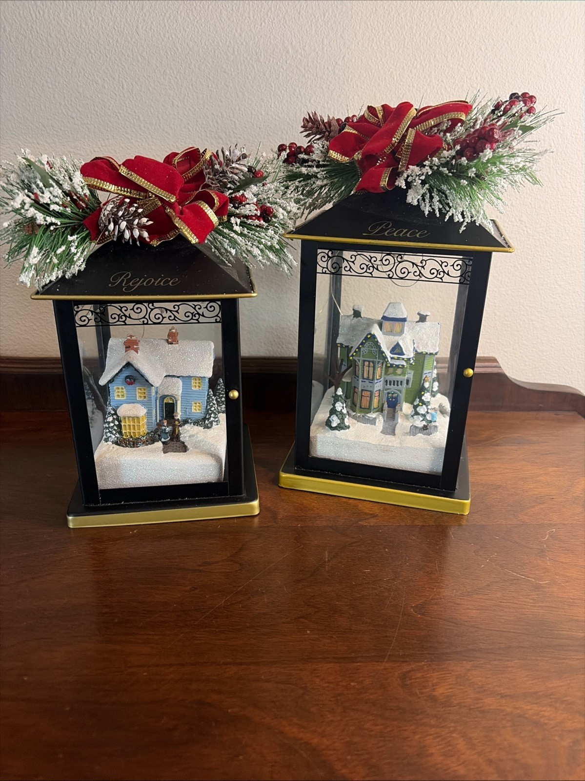 Thomas Kinkade Christmas Lantern Peace & Rejoice Bradford Exchange Set Of 2