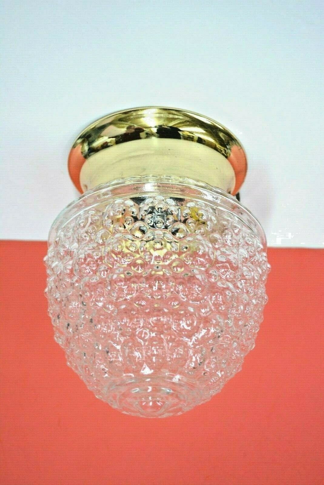 VINTAGE Clear ACORN Bubble Glass CEILING Light Fixture HOBNAIL P-3 HALL NEW 5305