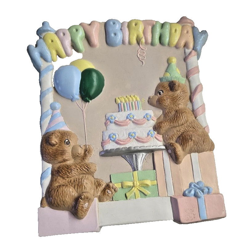Vintage Enesco Ceramic Birthday Bear Figurine Plaque