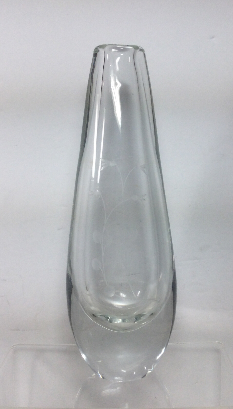 Vintage Korth crystal glass Signed vase etched clear art deco bud vase 9in 43054