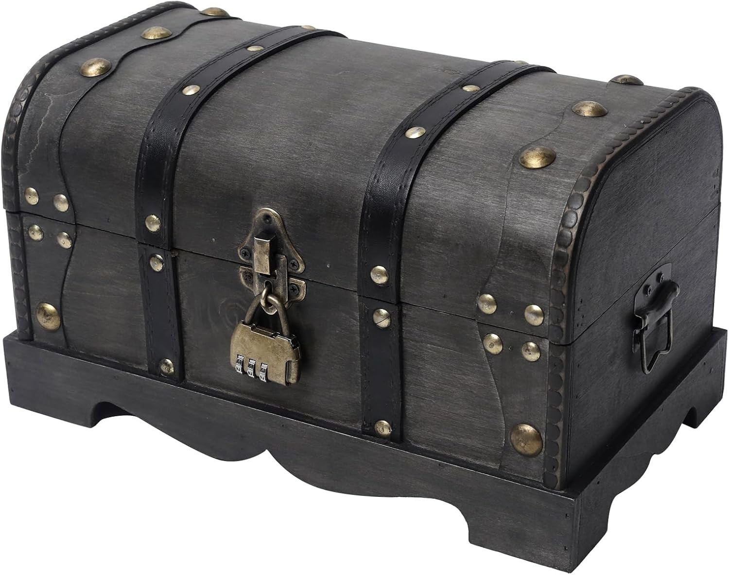 Vintage Wooden Treasure Chest Box with 3-Digit Lock, Black, 12.2-Inch