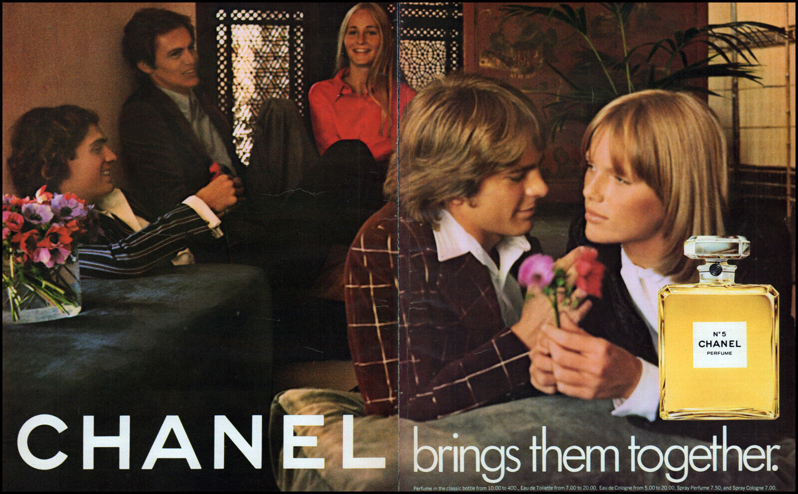1974 CHANEL N°5 teenage couples Chanel brings them together photo print ad adL6