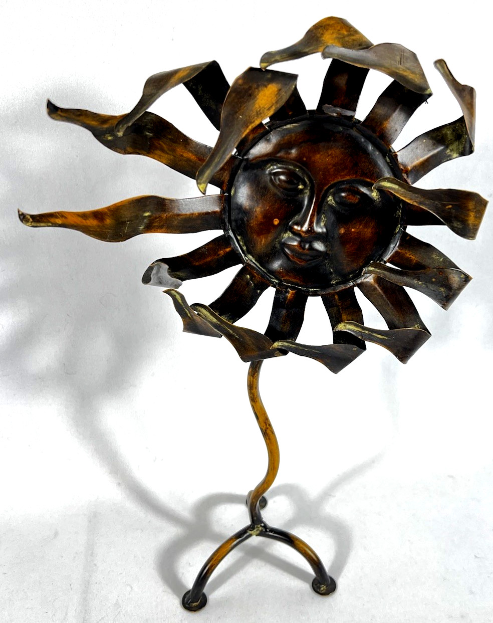 Vintage Sun Face Sculpture Whimsigoth Metal Standing Art Boho Celestial Hippie
